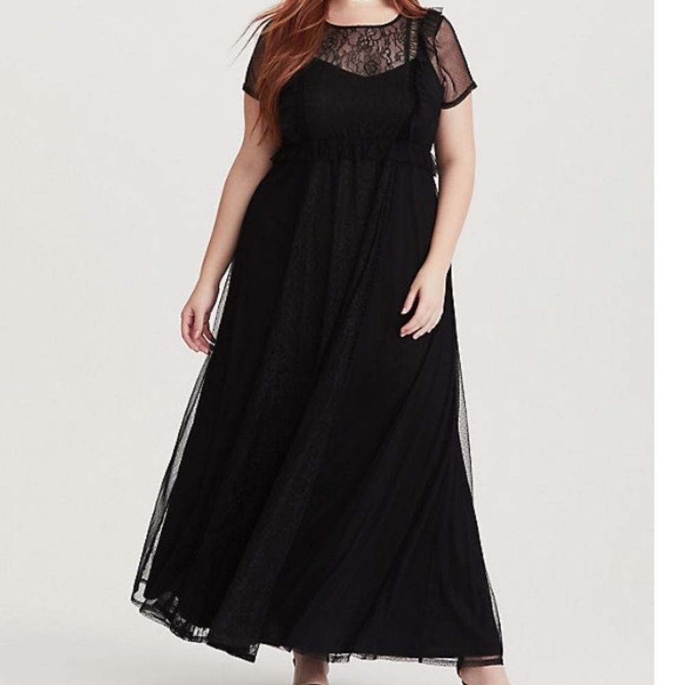 TORRID Black Lace & Mesh Maxi Dress